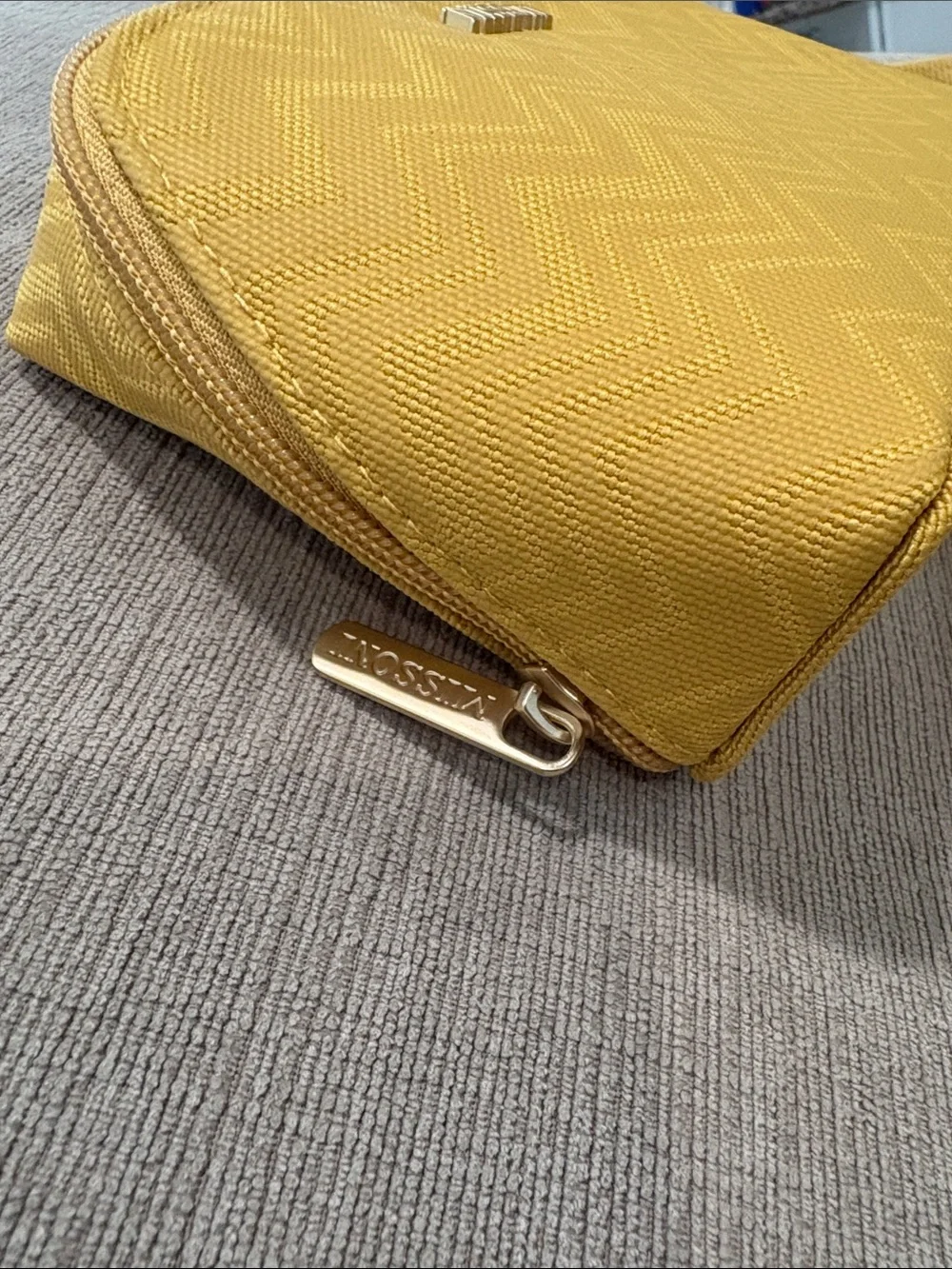 Missoni x Delta One Yellow Chevron Pouch with Gold Hardware  and matching socks